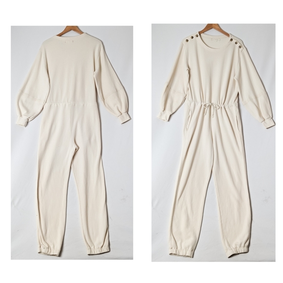 XIRENA Jenn Fleece Jumpsuit Cream One Piece Sweatsuit Tan Large - Picture 6 of 12